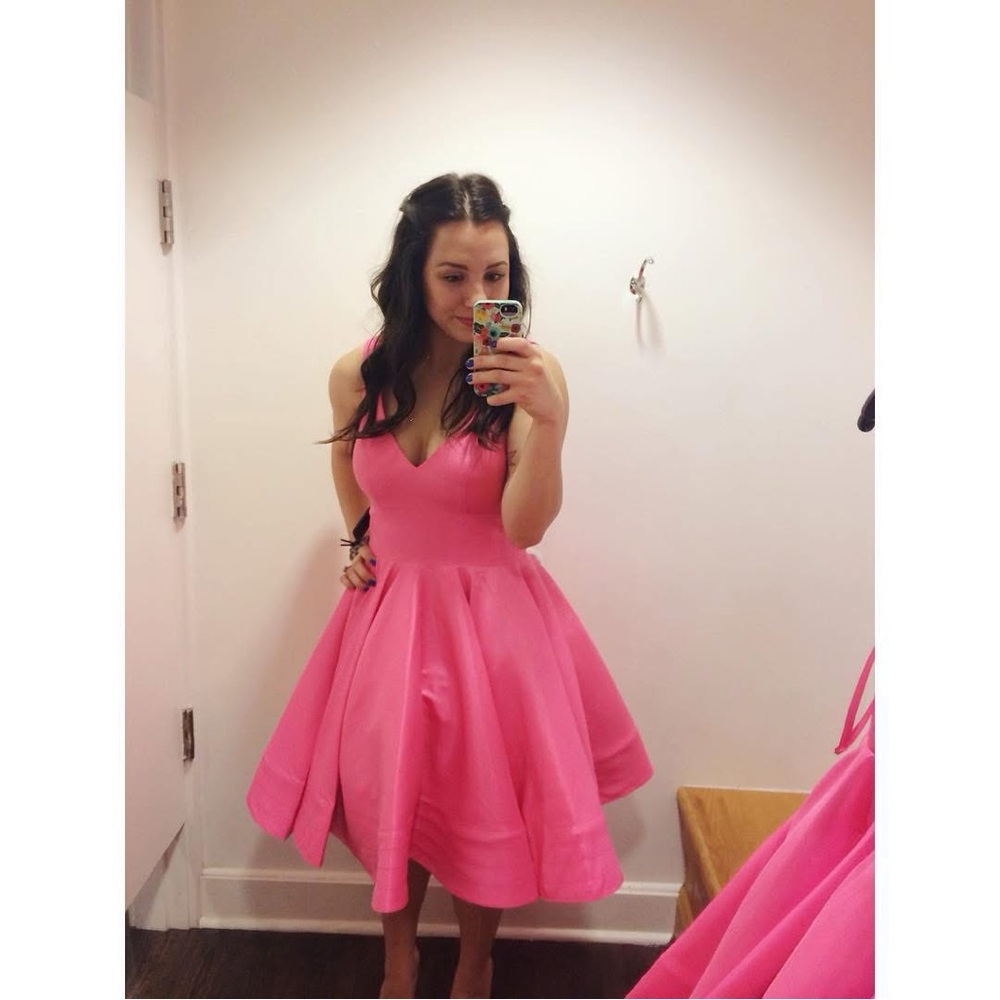 IEENA for MacDuggal Pink V Neck Fit & Flare Dress